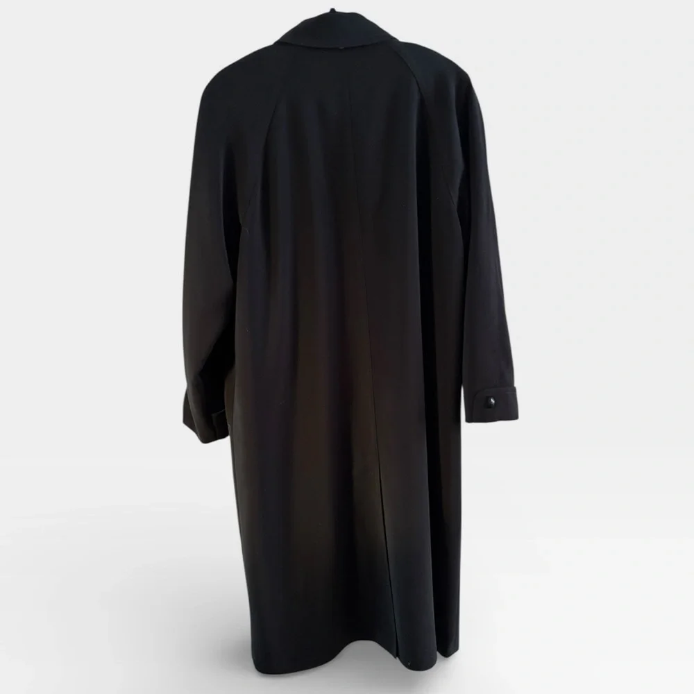 Vintage Gallery Long Black Classic Double Breasted Capsule Trench Coat Size 16P - Picture 4 of 11